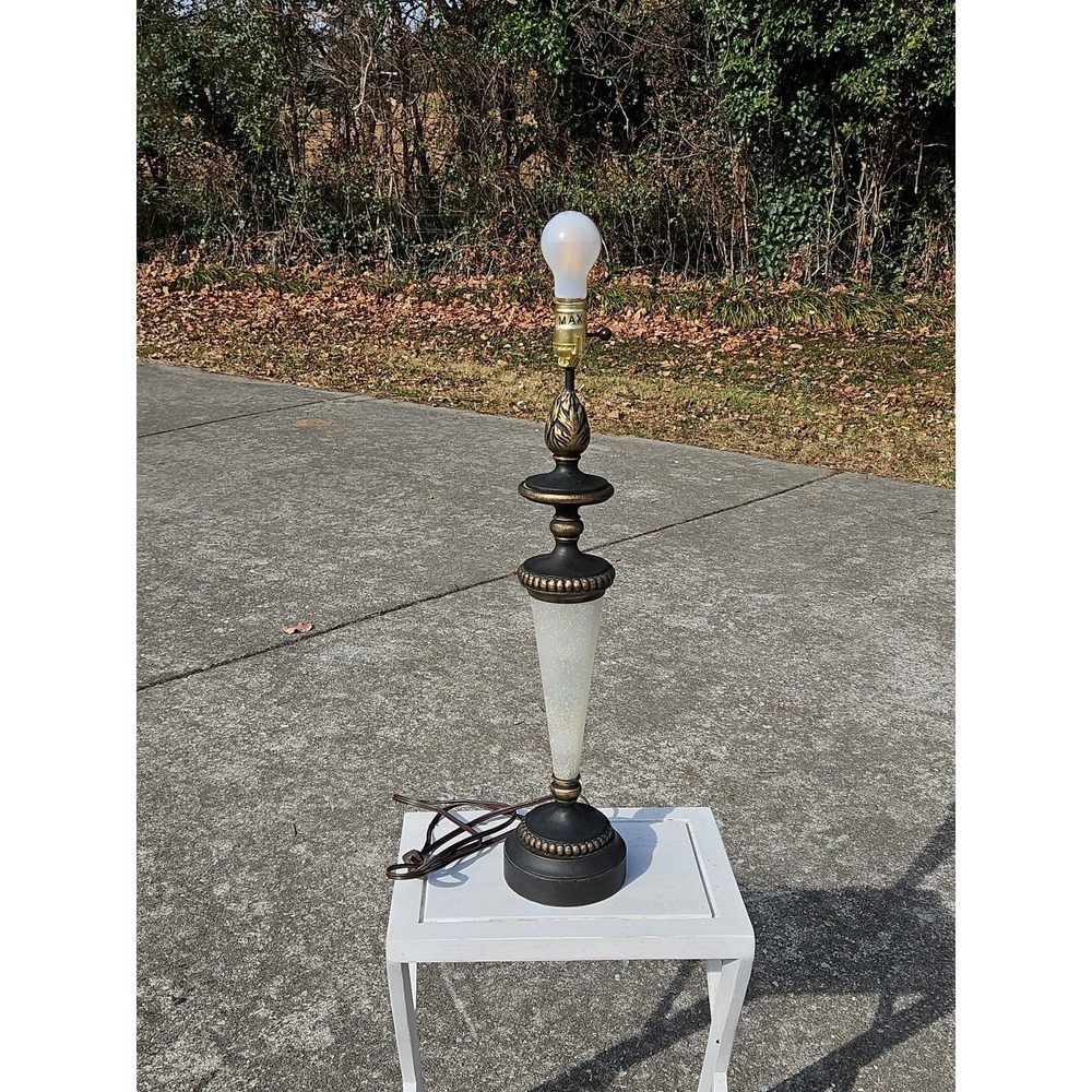 Vintage Frosted Glass Speckled Lamp With A Metal And Brass Base
